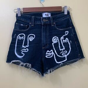 Paige | Custom Margot Jean Mom Painted Denim Artsy Face Distressed Art Shorts 25